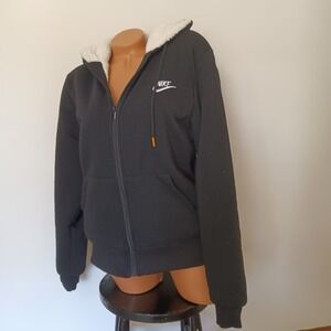 Yuna Womens Nike Logo Black Sherpa Lined Full Zip Hoodie - Large JUNIORS